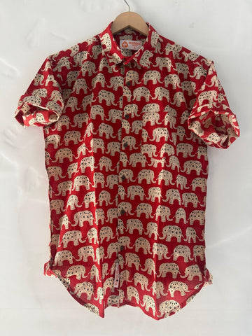 Traditional Vintage Elephant Print Cotton Shirt for Men