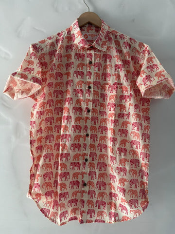 Traditional Elephant Print Cotton Shirt for Men