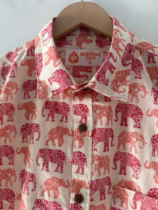 Traditional Elephant Print Cotton Shirt for Men