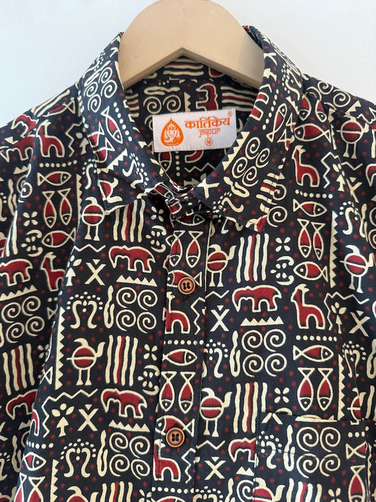 Tribal Print Vintage Cotton Half Sleeve Shirt for Men