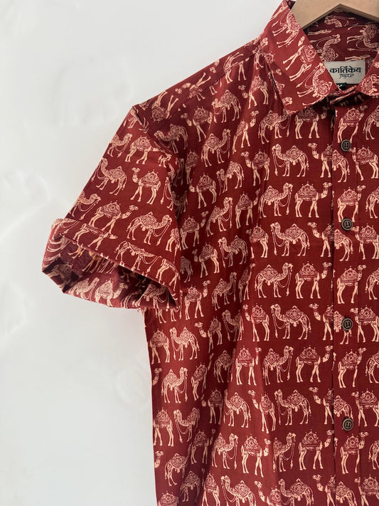 Camel Print Half Sleeve Cotton Men's Shirt