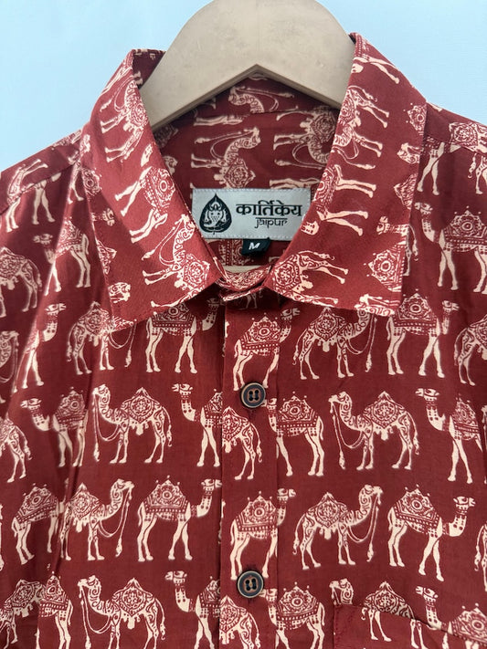 Camel Print Half Sleeve Cotton Men's Shirt
