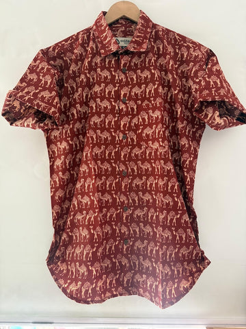 Camel Print Half Sleeve Cotton Men's Shirt