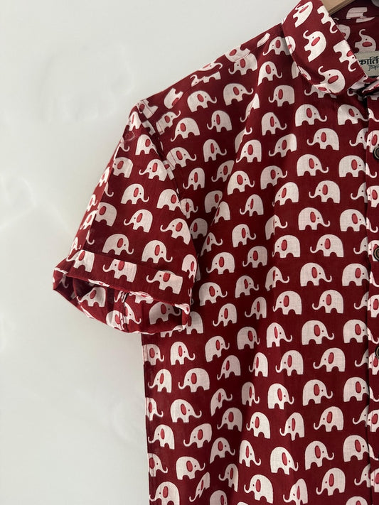 Elephant Print Half Sleeve Cotton Men's Shirt