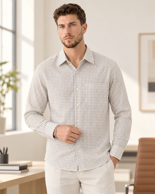 Mens Small Checks Every Day Wear Premium Cotton Shirt