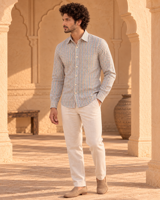Mens Mini Checkered Every Day Wear Premium Cotton Shirt