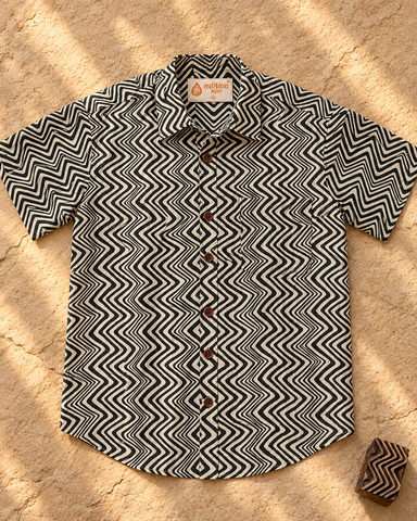 Abstract Print Half Sleeve Cotton Shirt for Men