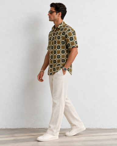 Kalamkari Print Half Sleeve Cotton Shirt for Men
