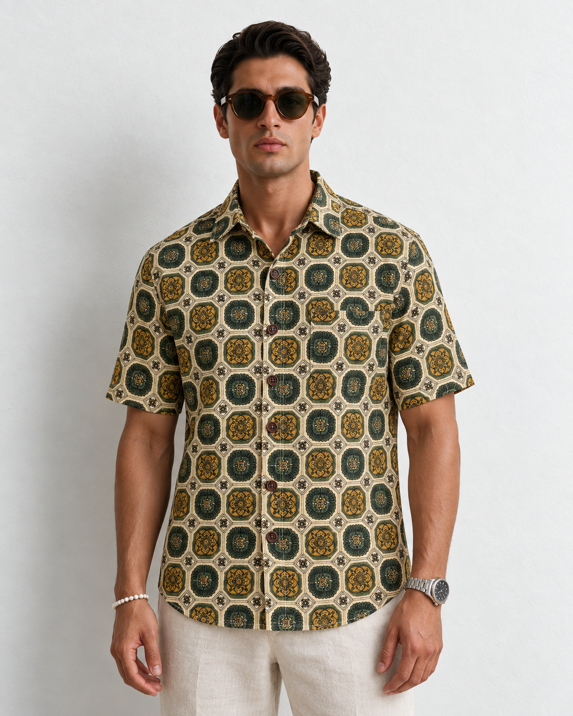 Kalamkari Print Half Sleeve Cotton Shirt for Men