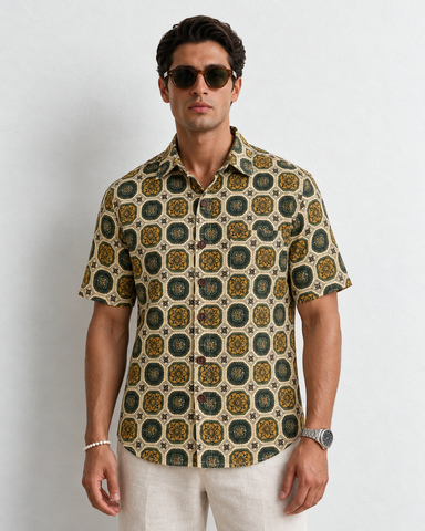 Kalamkari Print Half Sleeve Cotton Shirt for Men