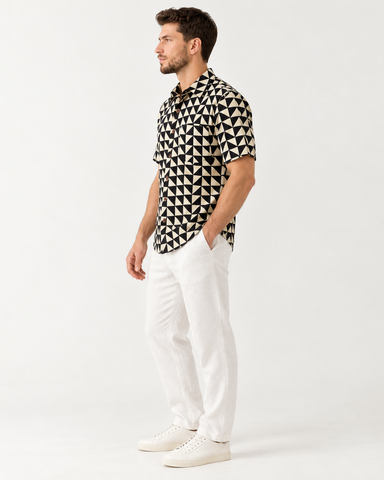 Abstract Print Half Sleeve Cotton Shirt for Men