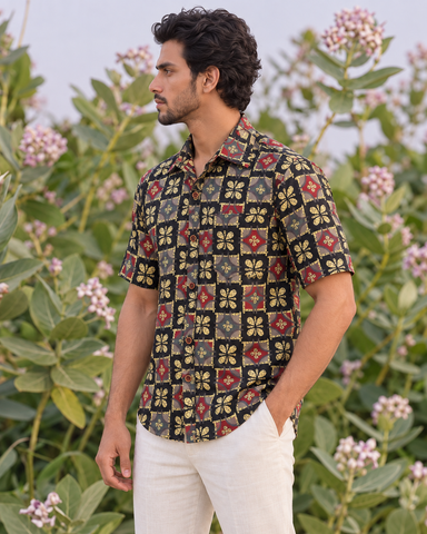 Kalamkari Print Half Sleeve Cotton Shirt for Men
