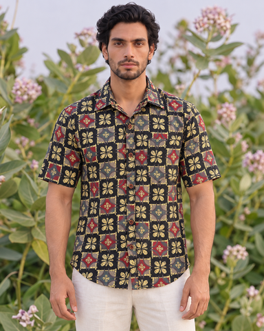 Kalamkari Print Half Sleeve Cotton Shirt for Men