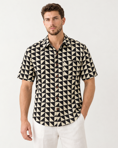 Abstract Print Half Sleeve Cotton Shirt for Men