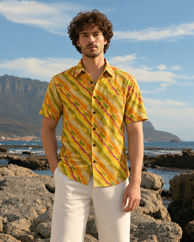 Lehariya Print Half Sleeve Cotton Shirt for Men - Seasons Special
