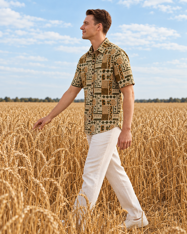 Kartikeya Jaipur Tribal Print Cotton Shirt for Men - Organic