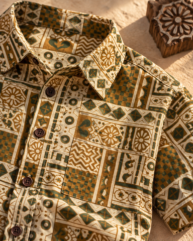 Kartikeya Jaipur Tribal Print Cotton Shirt for Men - Organic