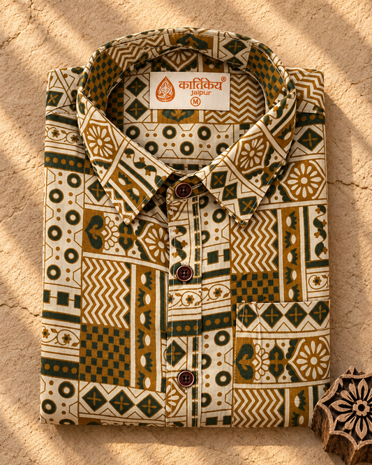 Kartikeya Jaipur Tribal Print Cotton Shirt for Men - Organic