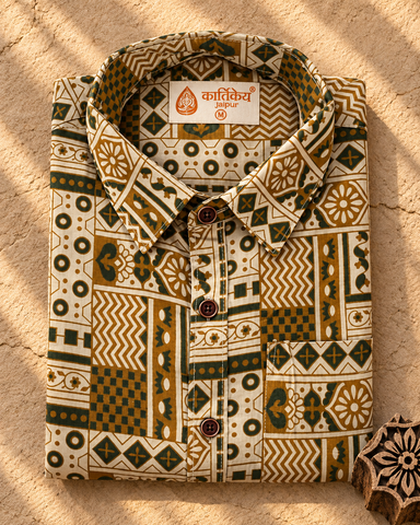 Kartikeya Jaipur Tribal Print Cotton Shirt for Men - Organic