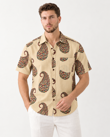 Kalamkari Print Half Sleeve Cotton Shirt for Men