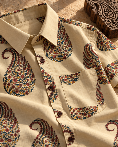 Kalamkari Print Half Sleeve Cotton Shirt for Men