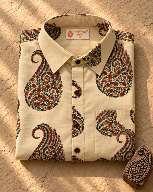 Kalamkari Print Half Sleeve Cotton Shirt for Men
