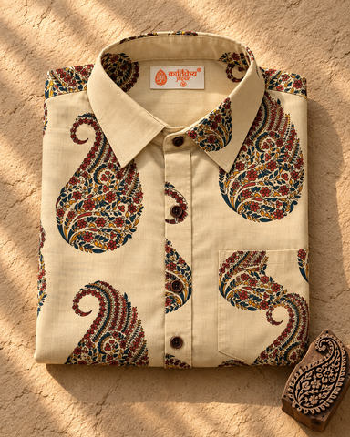Kalamkari Print Half Sleeve Cotton Shirt for Men