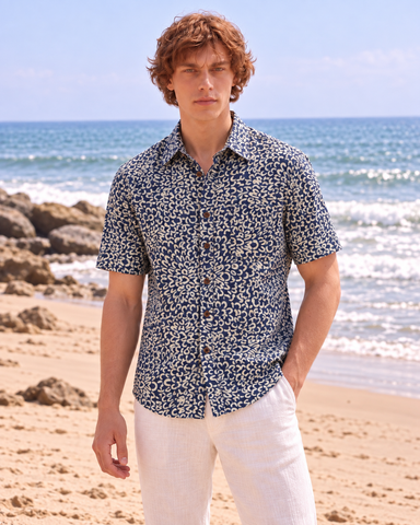 Kartikeya Jaipur Natural Print Indigo Half Sleeves Shirt - Limited Edition ( Pre book dispatch by 10TH OCT )
