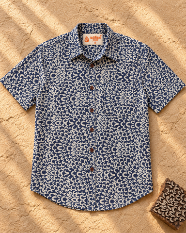 Kartikeya Jaipur Natural Print Indigo Half Sleeves Shirt - Limited Edition ( Pre book dispatch by 10TH OCT )