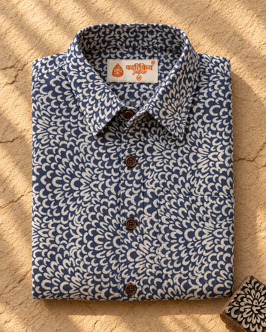 Kartikeya Jaipur Natural Print Indigo Half Sleeves Shirt - Limited Edition ( Pre book dispatch by 10TH OCT )