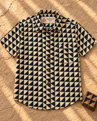 Abstract Print Half Sleeve Cotton Shirt for Men