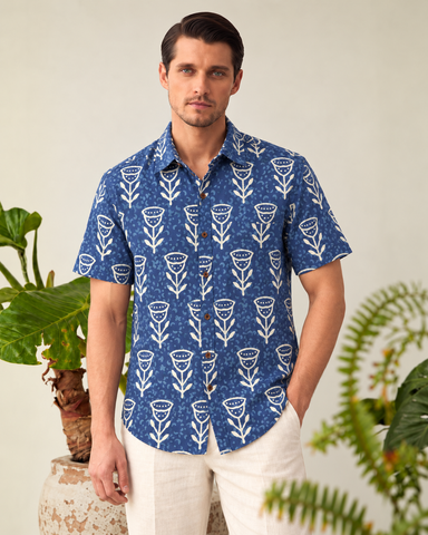 Kartikeya Jaipur Natural Print Indigo Half Sleeves Shirt - Limited Edition ( Pre book dispatch by 10TH OCT )