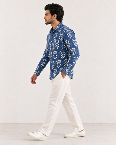 Organic Indigo Mens Full Shirt - By Kartikeya Jaipur ( Pre Book - Dispatch by 7th Oct )