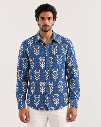 Organic Indigo Mens Full Shirt - By Kartikeya Jaipur ( Pre Book - Dispatch by 7th Oct )