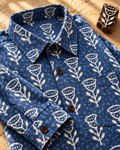 Organic Indigo Mens Full Shirt - By Kartikeya Jaipur ( Pre Book - Dispatch by 7th Oct )