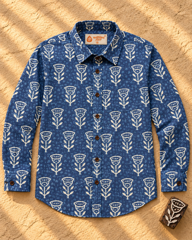 Organic Indigo Mens Full Shirt - By Kartikeya Jaipur ( Pre Book - Dispatch by 7th Oct )