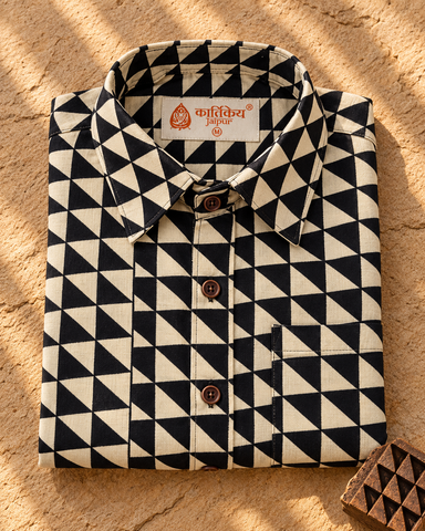 Abstract Print Half Sleeve Cotton Shirt for Men