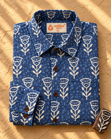Organic Indigo Mens Full Shirt - By Kartikeya Jaipur ( Pre Book - Dispatch by 7th Oct )