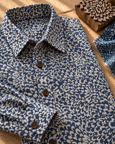 Organic Indigo Mens Full Shirt - By Kartikeya Jaipur ( Pre Book - Dispatch by 7th Oct )