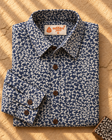 Organic Indigo Mens Full Shirt - By Kartikeya Jaipur ( Pre Book - Dispatch by 7th Oct )