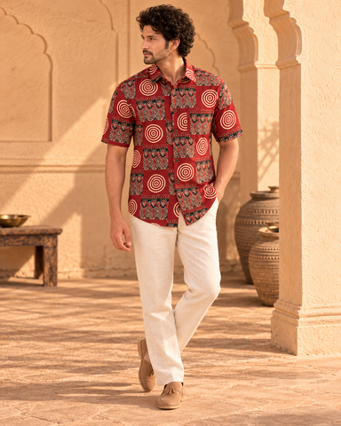 Kalamkari Print Half Sleeve Cotton Shirt for Men