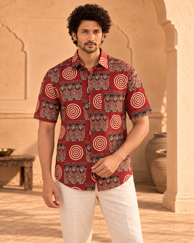 Kalamkari Print Half Sleeve Cotton Shirt for Men