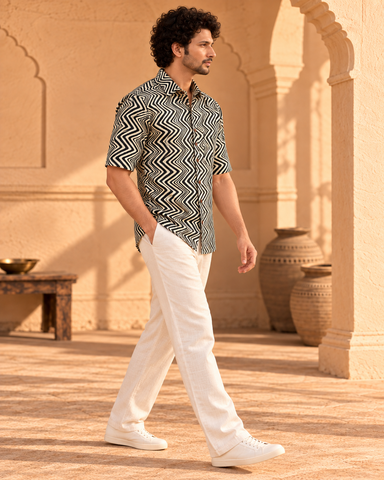 Abstract Print Half Sleeve Cotton Shirt for Men