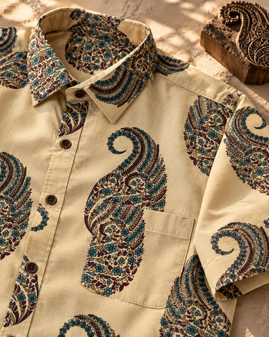 Kalamkari Print Half Sleeve Cotton Shirt for Men