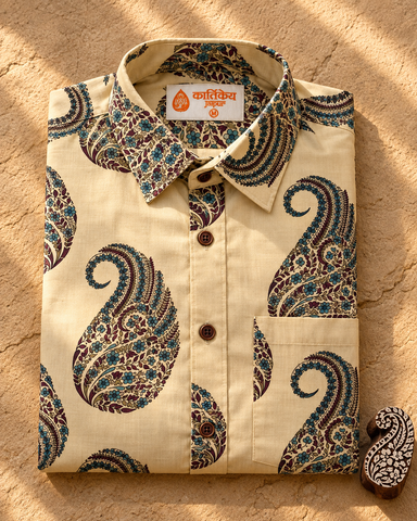 Kalamkari Print Half Sleeve Cotton Shirt for Men