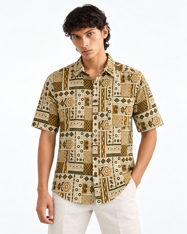 Kalamkari Print Half Sleeve Cotton Shirt for Men