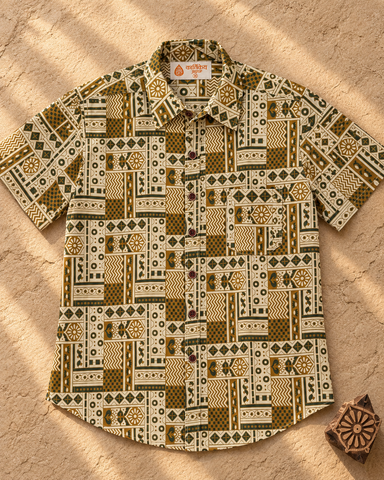 Kalamkari Print Half Sleeve Cotton Shirt for Men
