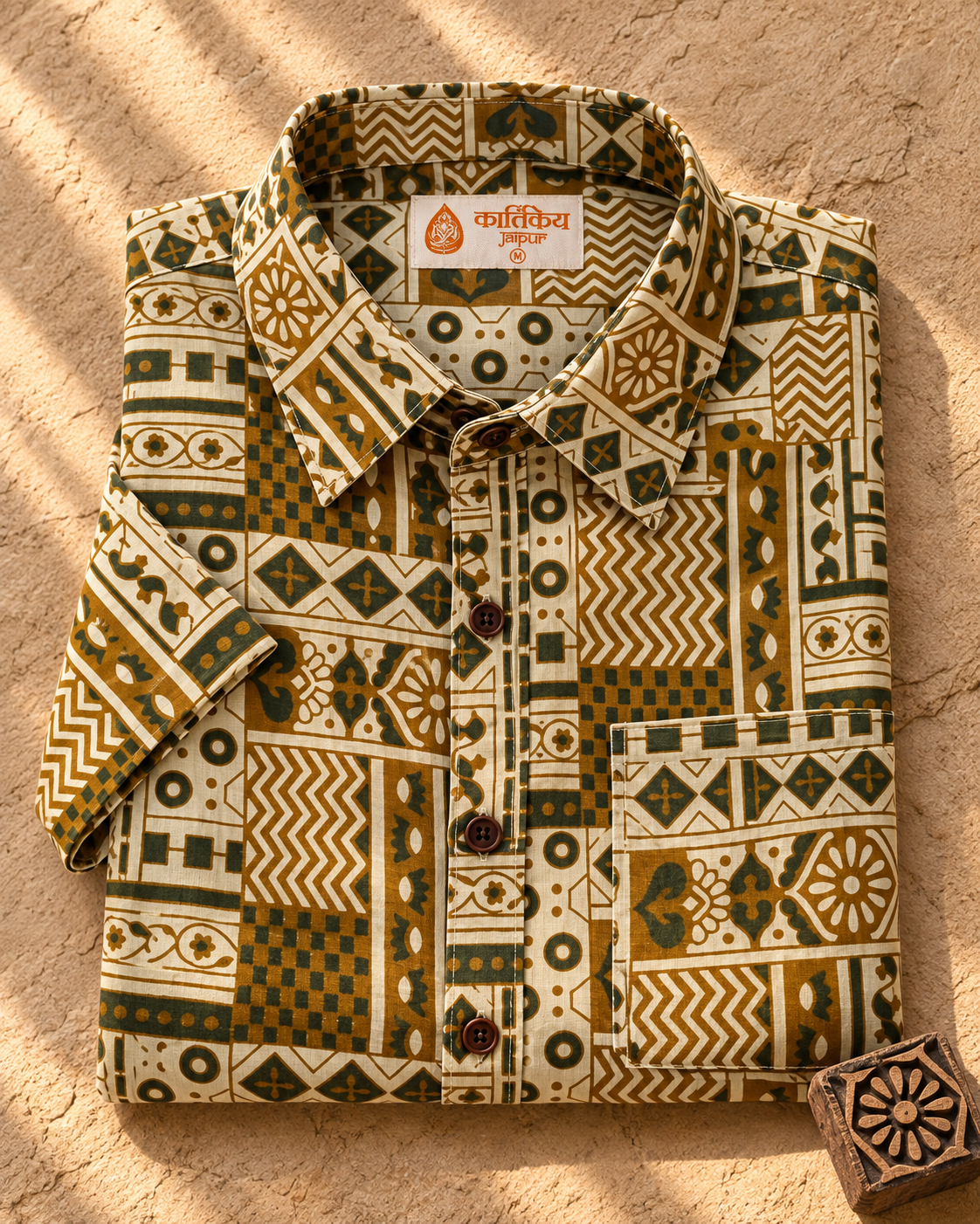 Kalamkari Print Half Sleeve Cotton Shirt for Men