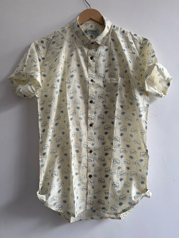 Traditional Blue Elephant Print Shirt Men