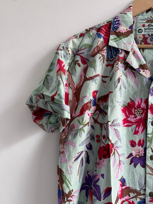 Jungle Print Cuban Collar Shirt for Men